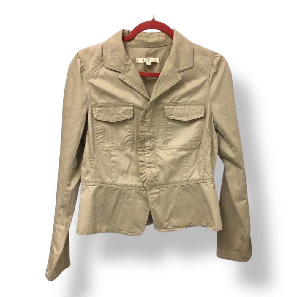 Ann Taylor Loft Women’s Button Front Jacket Blazer Fitted Cargo Utility Khaki 6